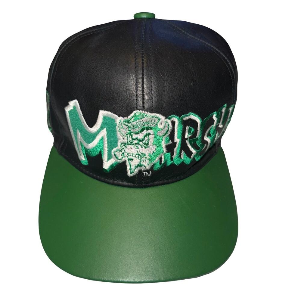 90s Cap Boy Graffiti Marshall University Thundering Herd Leather Strapback Hat
